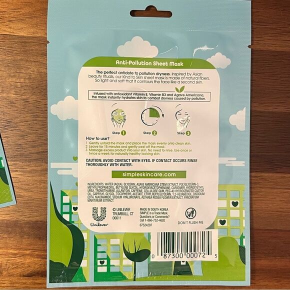Simple anti-pollution sheet mask 🌺 bundle of 5 🌺 vitamin B3 & antioxidants - Picture 3 of 5